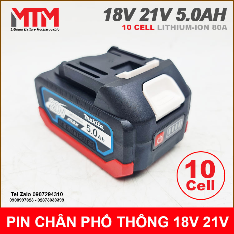 Pin Chan Pho Thong M21 Hukan Makita18V 21V 10cell 5Ah Vo Pin Chon Soc Chong Chay