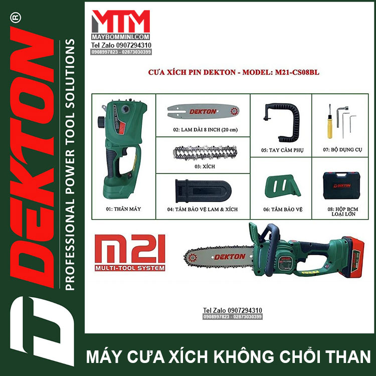 May Cua Xich DEKTON M21 CS08BL 8inch Motor Khong Choi Than Chan Pin Pho Thong Makita Gia Re