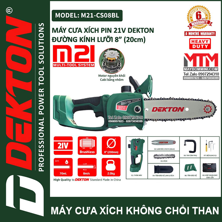 May Cua Xich DEKTON M21 CS08BL 8inch Motor Khong Choi Than Chan Pin Pho Thong Makita