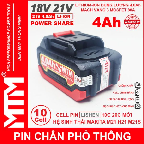 Pin Makita Chan Pho Thong 10 Cell 4000mah LISHEN 80A Chong Soc Cao Cap