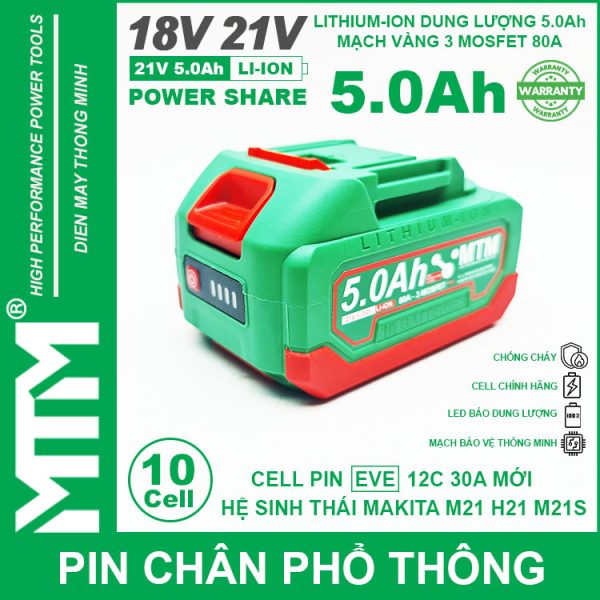 Pin Makita Chan Pho Thong 10 Cell 5000mah EVE 80A Chong Soc