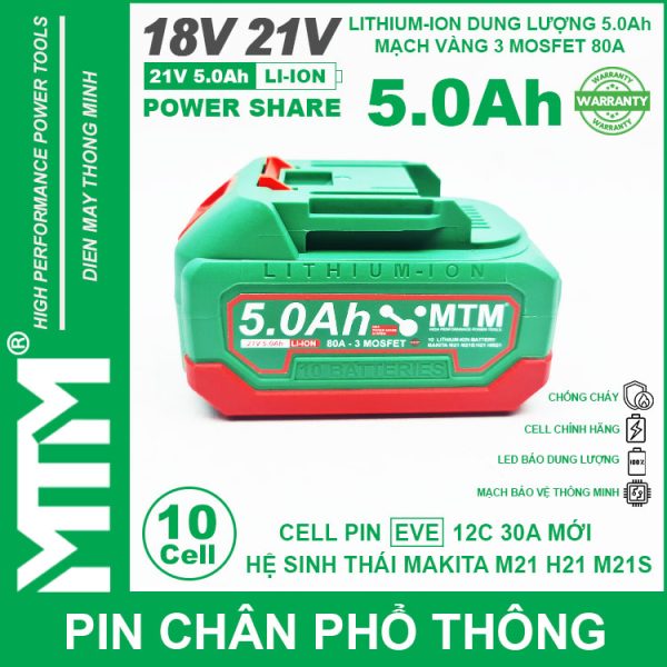 Pin Makita Chan Pho Thong 10 Cell 5000mah EVE 80A Chong Soc Chinh Hang