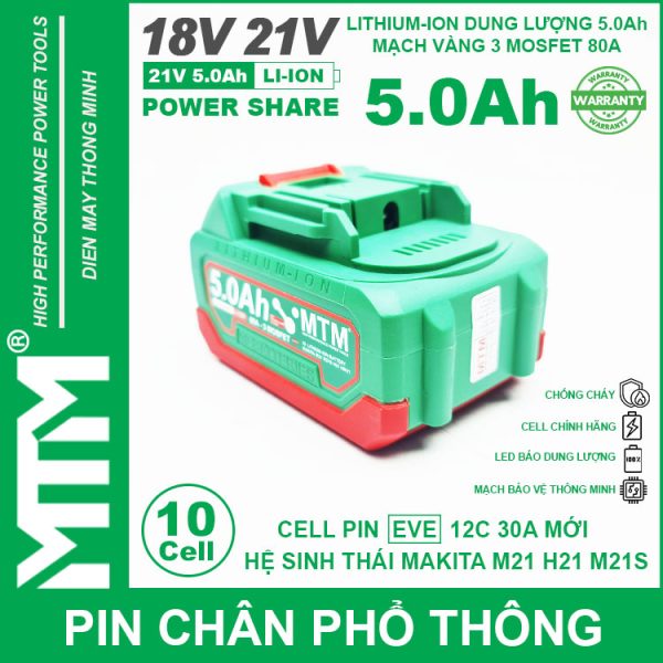 Pin Makita Chan Pho Thong 10 Cell 5000mah EVE 80A Chong Soc Gia Re