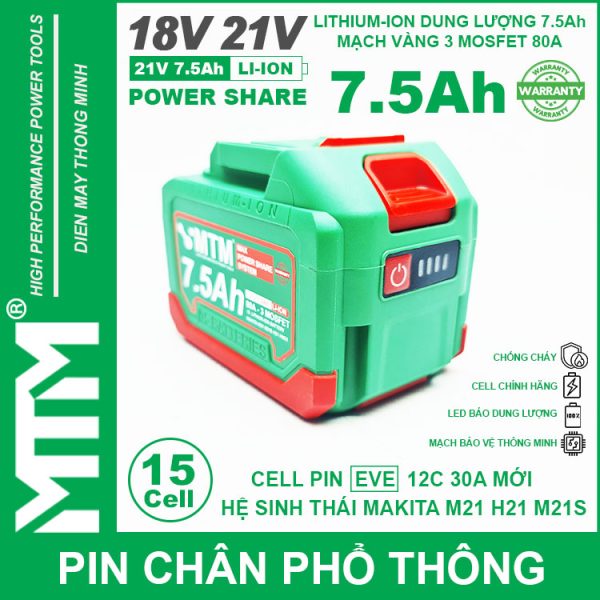 Pin Makita Chan Pho Thong 15 Cell 7500mah EVE 80A Chong Soc Gia Re