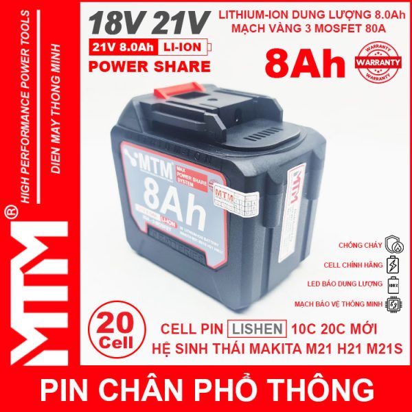 Pin Makita Chan Pho Thong 20 Cell 8000mah LISHEN 80A Chong Soc Cao Cap