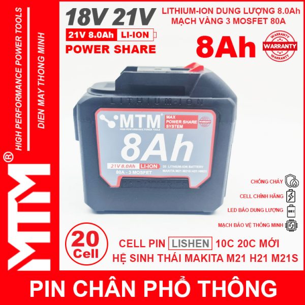 Pin Makita Chan Pho Thong 20 Cell 8000mah LISHEN 80A Chong Soc Dung Luong Cao