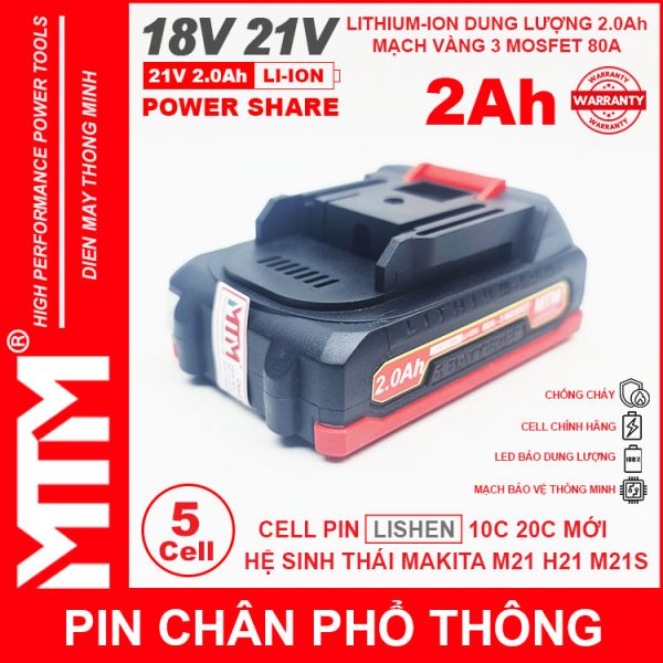 Pin Makita Chan Pho Thong 5 Cell 2000mah LISHEN 80A Chong Soc Chinh Hang