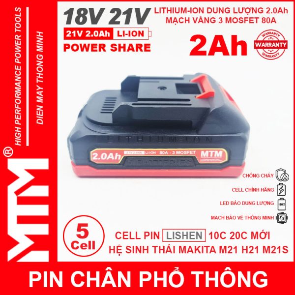 Pin Makita Chan Pho Thong 5 Cell 2000mah LISHEN 80A Chong Soc Gia Re