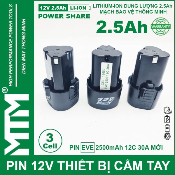 Pin May Khoan 12v 2500mah Khe B MTM EVE Cao Cap