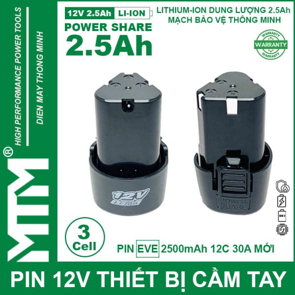 Pin May Khoan 12v 2500mah Khe B MTM EVE Chinh Hang Cao Cap