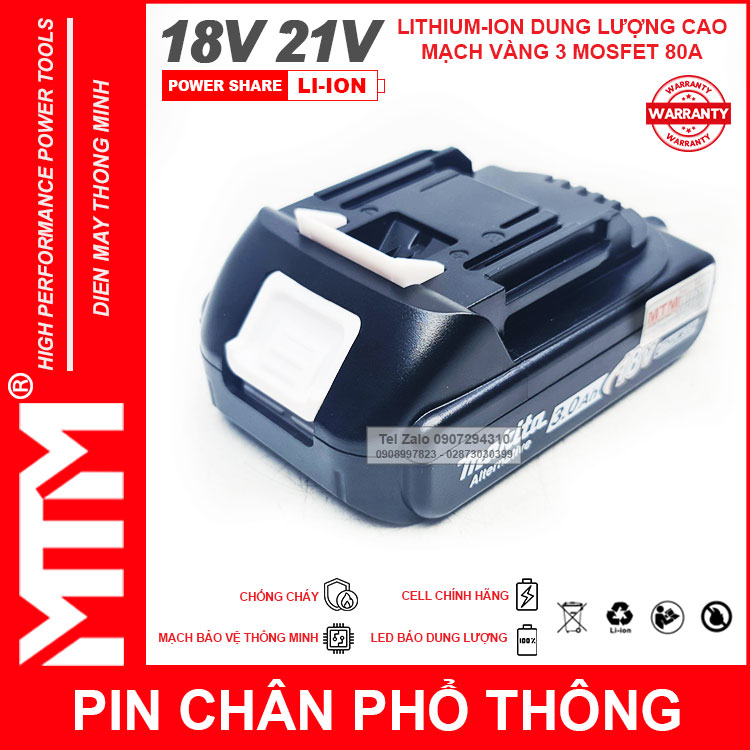 Ban Pin Chan Pho Thong M21 Hukan Makita18V 21V 5 CELL Cao Cap