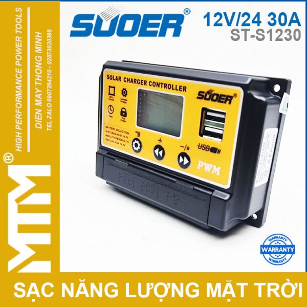 Dieu Khien Sac Nang Luong Mat Troi PWM 12V 24V 30A ST S1230 Souer Gia Re