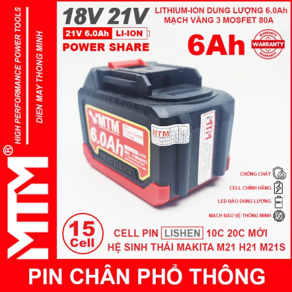 Gia Ban Pin Makita Chan Pho Thong 15 Cell 6000mah LISHEN 80A Chong Soc