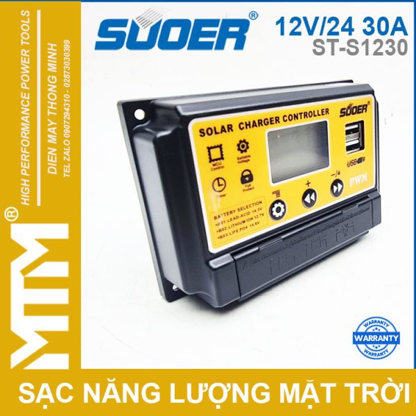 Gia Bo Dieu Khien Sac Nang Luong Mat Troi PWM 12V 24V 30A ST S1230 Souer Chinh Hang