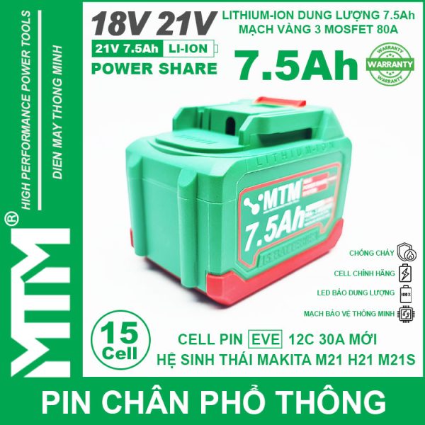 Gia Pin Makita Chan Pho Thong 15 Cell 7500mah EVE 80A Chong Soc