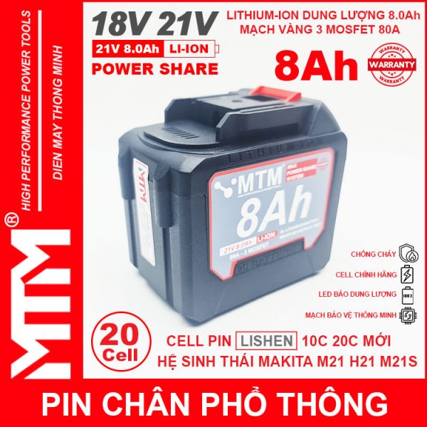 Gia Pin Makita Chan Pho Thong 20 Cell 8000mah LISHEN 80A Chong Soc