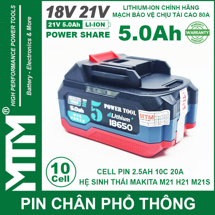 Pin Makita 10 Cell 5000mah 80A Den Bao Pin 2 Ben Cell 2500mah Moi Chinh Hang