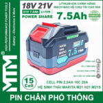 Pin Makita Chong Soc 15 Cell 7500mah 80A Den Bao Pin 2 Ben Cell 2500mah