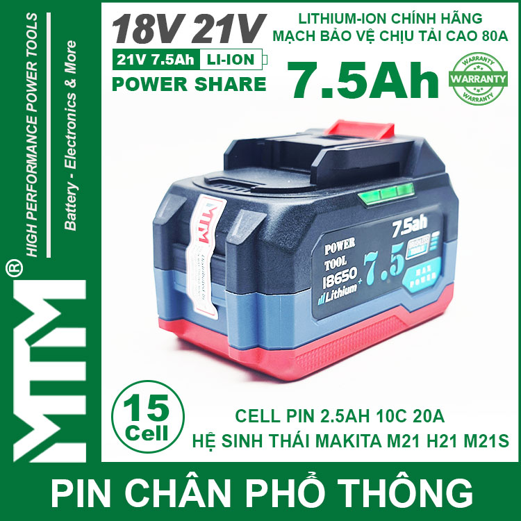 Pin Makita Chong Soc 15 Cell 7500mah 80A Den Bao Pin 2 Ben Cell 2500mah Cao Cap