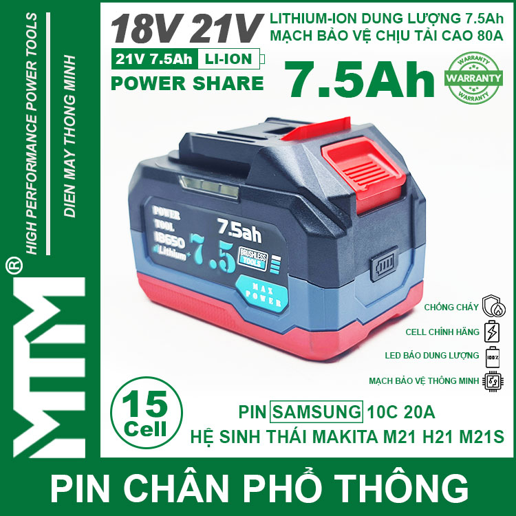 Pin Makita Chong Soc 15 Cell 7500mah 80A Den Bao Pin 2 Ben Cell Samsung Cao Cap Gia Re