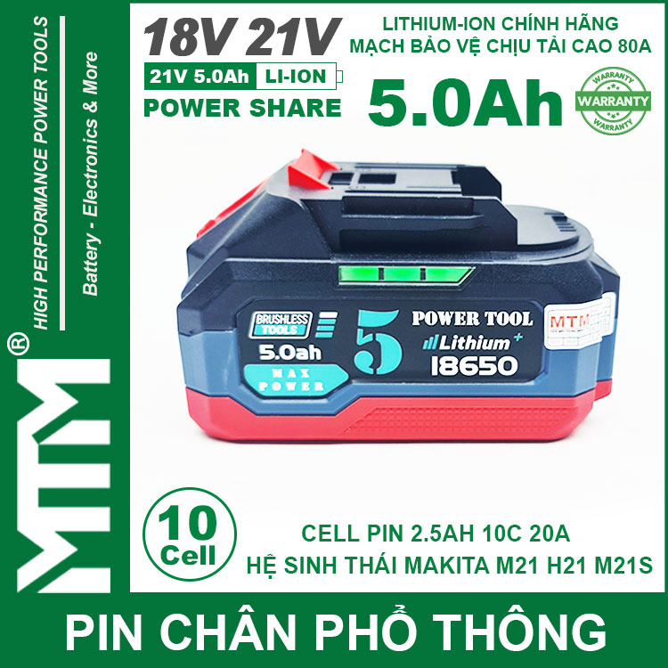 Ban Pin Makita 10 Cell 5000mah 80A Den Bao Pin 2 Ben Cell 2500mah Moi