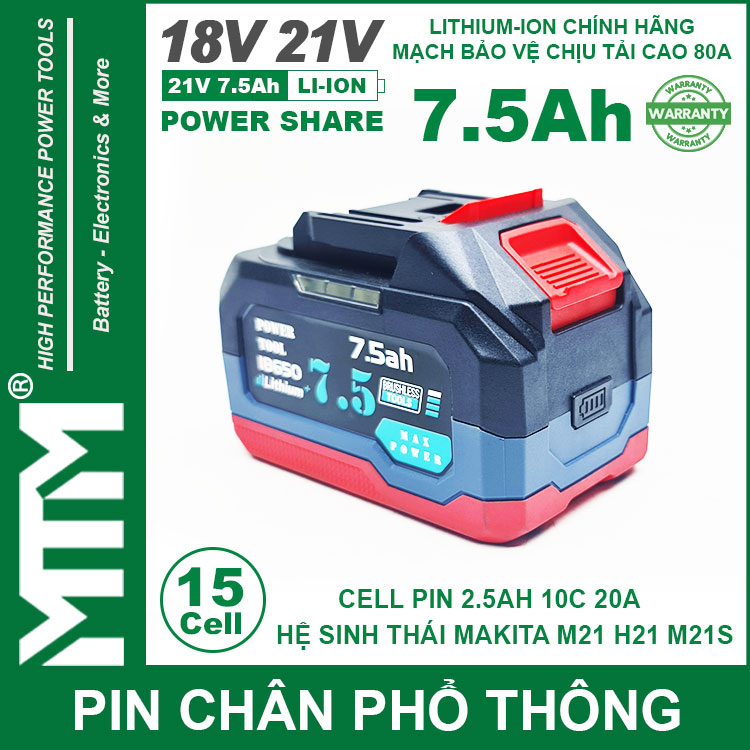 Ban Pin Makita Chong Soc 15 Cell 7500mah 80A Den Bao Pin 2 Ben Cell 2500mah