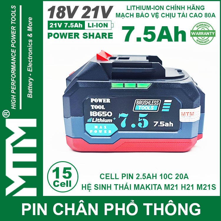 Gia Ban Pin Makita Chong Soc 15 Cell 7500mah 80A Den Bao Pin 2 Ben Cell 2500mah