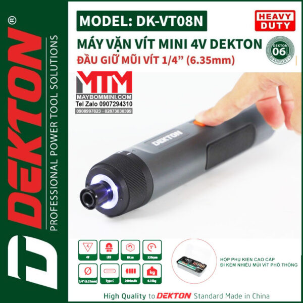 Den Led May Chuyen Vit Truot Mini 4V Dekton DK VT08N 7 Cap Do Truot Co Khoan Kem Nhieu Mui Vit