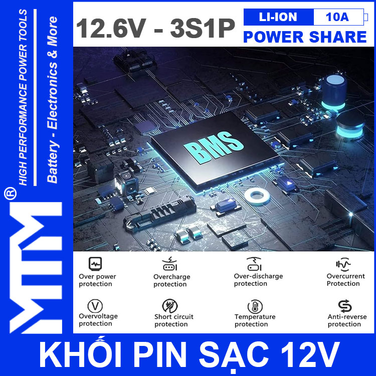 BMS Khoi Pin Sac 12V 10A 3S1P Jack DC MTM Thong Minh