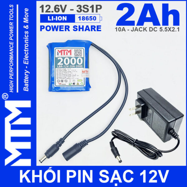 Khoi Pin Sac 12V 10A 3S1P Jack DC 18650 MTM 2000mah Kem Sac