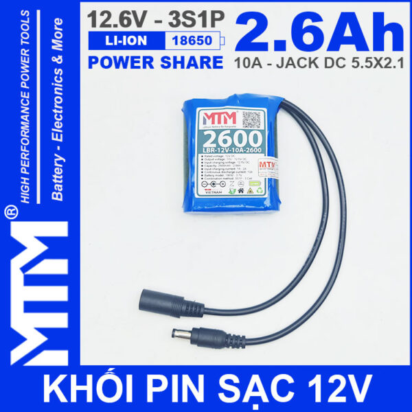 Khoi Pin Sac 12V 10A 3S1P Jack DC 18650 MTM 2600mah