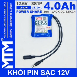 Khoi Pin Sac 12V 10A 3S1P Jack DC 18650 MTM 4000mah