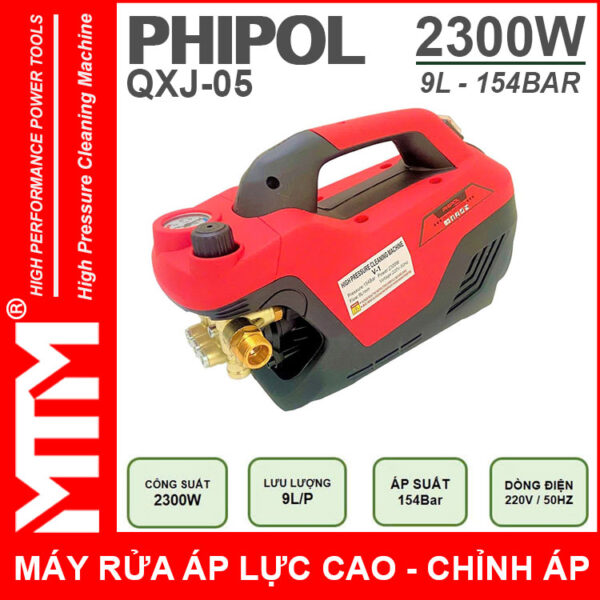 May Rua Xe Ap Luc Cao 220V 2300W 9L 154Bar Phipol QXJ05 Loi Dong Chinh Ap Cao Cap