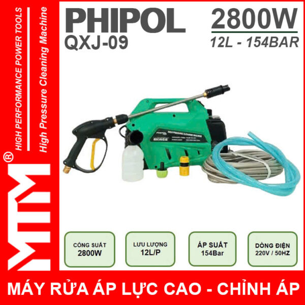 May Rua Xe Ap Luc Cao 220V 2800W 12L 154Bar Phipol QXJ09 Loi Dong Chinh Ap Gia Dinh