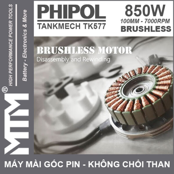 DONG CO Motor May Mai Goc Dung Pin 21V 850W 100mm 7000rpm Phipol TANKMECH TK577