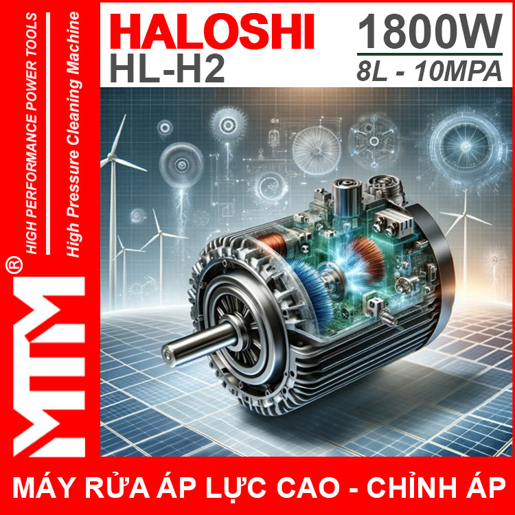 Dong Co May Rua Xe Gia Dinh Mini Ap Luc Cao 220V 1800W 8L 10Mpa Haloshi HL H2 Loi Dong Chinh Ap