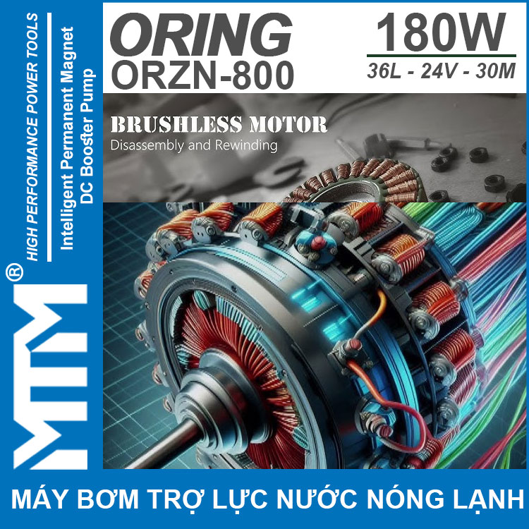 May Bom Tang Ap Tro Luc Nuoc Nong Lanh 24V 180W 36L 30M Oring ORZN 800 Motor Khong Choi Than