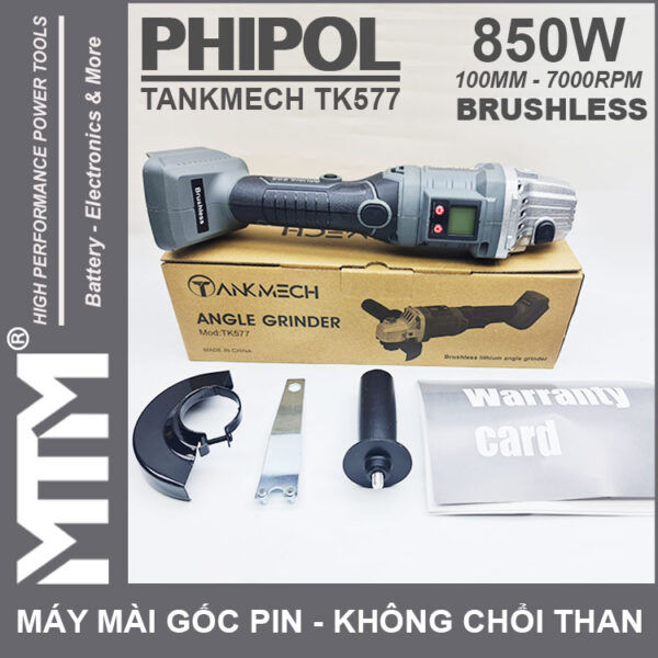 May Mai Goc Dung Pin 21V 850W 100mm 7000rpm Phipol TANKMECH TK577 Chinh Hang