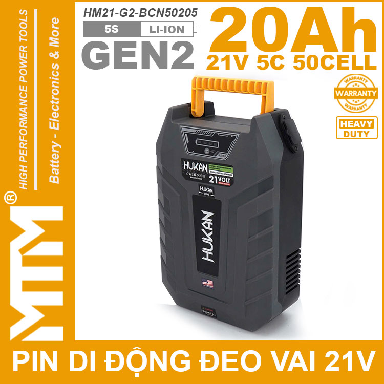 Gia Ban Bo Pin Di Dong Deo Vai 21V 20Ah 5C 50 Cell Hukan HM G2 BCN50205 Gen 2