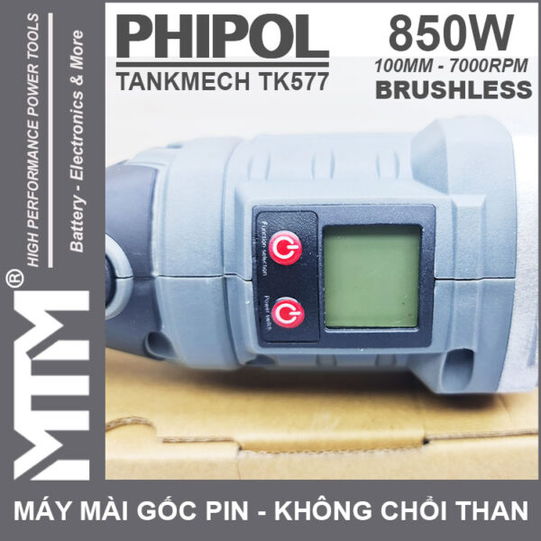 Man Hinh May Mai Goc Dung Pin 21V 850W 100mm 7000rpm Phipol TANKMECH TK577