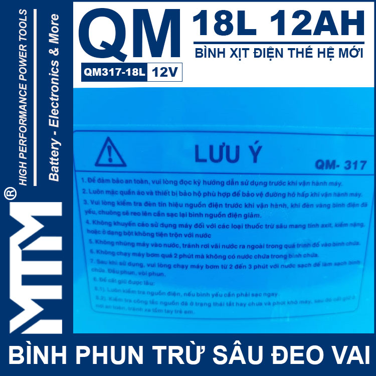 Binh Phun Thuoc Tru Sau Deo Vai 18L 12V 12Ah Tan Quan My QM317 18L Luu Y Khi Suu Dung