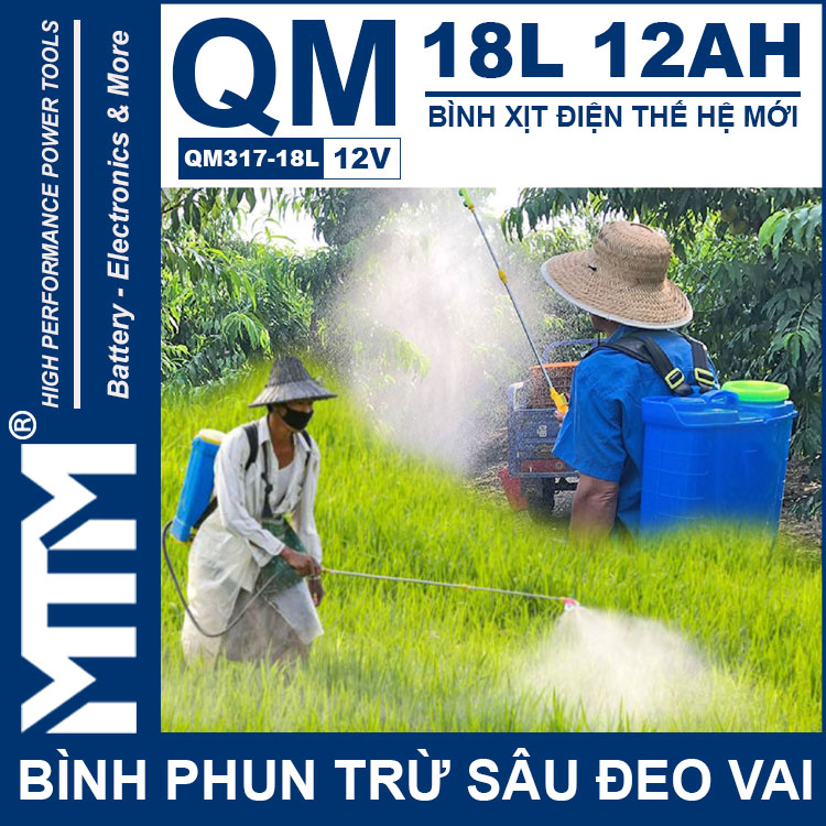 Binh Phun Thuoc Tru Sau Deo Vai 18L 12V 12Ah Tan Quan My QM317 18L Su Dung