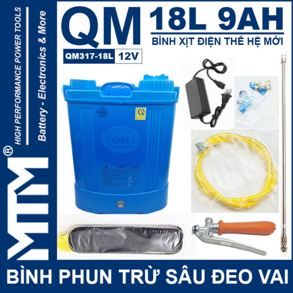 Binh Phun Thuoc Tru Sau Deo Vai 18L 12V 9Ah Tan Quan My QM317 18L Cao Cap Chinh Hang