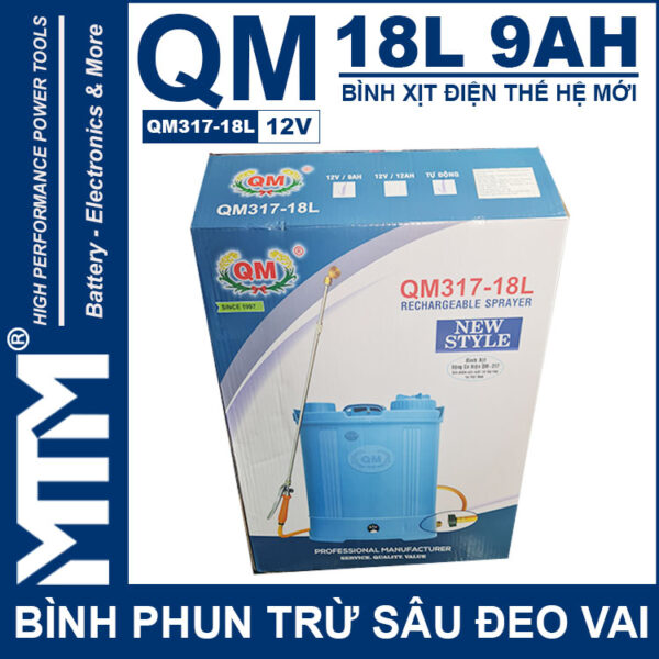 Binh Phun Thuoc Tru Sau Deo Vai 18L 12V 9Ah Tan Quan My QM317 18L Thung