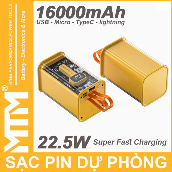 Pin Sac Du Phong 16000mah USB Micro TypeC Lightning LED Bao Pin Sac Nhanh