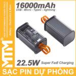 Pin Sac Du Phong 16000mah USB Micro TypeC Lightning LED Bao Pin Sac Nhanh Nau Den