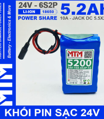 Pin 24V 10A 6S2P 18650 MTM 5200mah