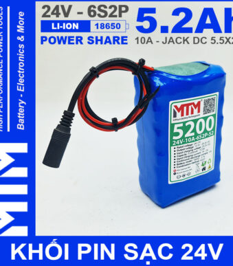 Pin 24V 10A 6S2P 18650 MTM 5200mah Gia Re Chat Luong Cao