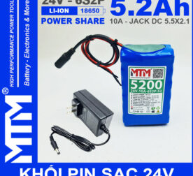 Pin 24V 10A 6S2P 18650 MTM 5200mah Kem Sac