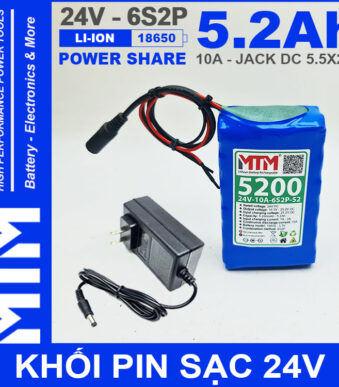 Pin 24V 10A 6S2P 18650 MTM 5200mah Kem Sac